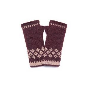 7923 Women's Vail Diamond-patterned Wool Handknit Winter Half Mittens (maroon)